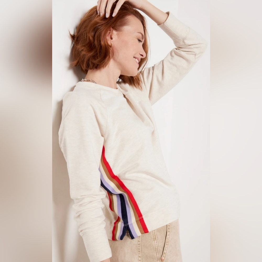Evereve Cream Sweatshirt with Red, Yellow, Blue and Purple Stripes